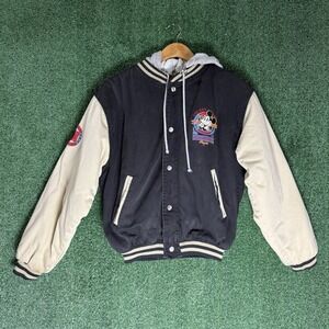 Vintage Mickey Mouse Disney Store Varsity Bomber Jacket Hooded S Black Denim